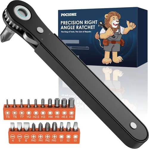 Vista 9 de Destornillador de Ángulo Recto Regalos para Hombres - Destornillador de Trinquete Desplazado de 90 Grados de Bolsillo Mini Perfil Bajo Juego