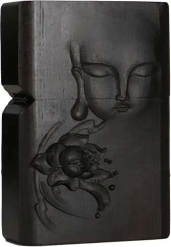 Vista 23 de Carcasa exterior de encendedor tallado en madera negra de ébano natural para kit de inserción Zippo (1000 brazos Avalokiteshvara de la diosa 3#)