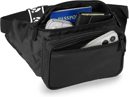 Vista 2 de Riñonera con cinturón - Bolso cruzado de cintura para hombres o mujeres - Riñonera grande impermeable y sin manos para senderismo, correr y viajes