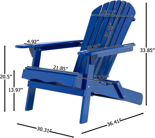 Vista 2 de Folding Adirondack Chairs, Solid Wood Outdoor Patio Chairs with All-Weather Construction for Yard, Garden, Backyard, Deck & Fire Pit,Blue