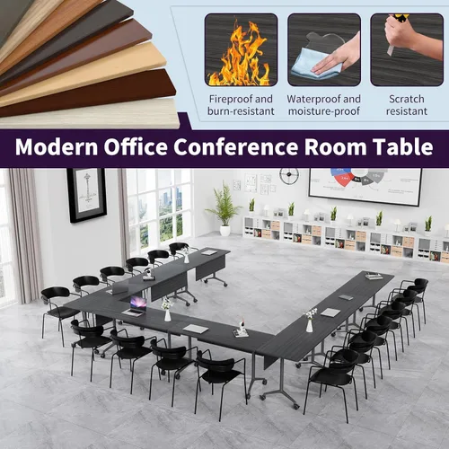 Vista 6 de Mesa de conferencias plegable, mesas de sala de conferencias con ruedas, mesa rectangular grande y plegable para reuniones de 6 a 12 personas, mesa