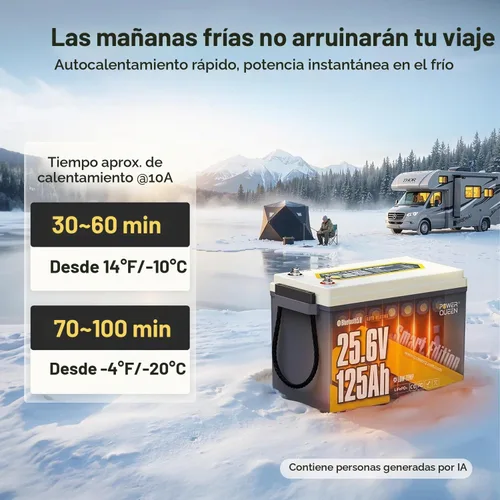 Vista 4 de Power Queen Batería de litio Bluetooth de 24 V 125 Ah con autocalentamiento, motor de arrastre LiFePO4, tamaño mini, protección a baja temperatura