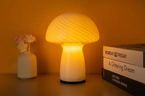 Vista 9 de Lámpara de hongo NOTOC, lámpara de mesa de vidrio regulable, lámpara de mesa estilo vintage, lámpara de escritorio y mesita de noche de rayas rosas