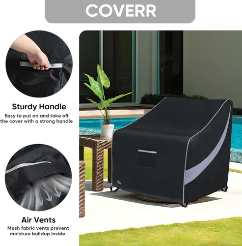 Vista 3 de Funda impermeable resistente para silla de patio, muebles de exterior, funda de asiento profundo, paquete de 2 unidades que se adapta hasta 32.5