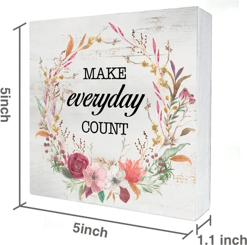 Vista 2 de Caja inspiradora de madera con texto en inglés "Make Everyday Count", decoración rústica con frase motivacional, con texto en inglés, caja