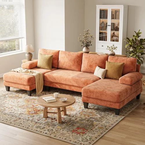 Vista 11 de Sofás seccionales en forma de U para sala de estar, sofá de felpilla con diván doble, sofá seccional gris oscuro de 112 pulgadas para apartamento