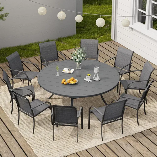 Vista 39 de VICLLAX Juego de 2 sillas de patio pequeñas para exteriores, juego de sillas apilables para patio y mesa de comedor cuadrada para porche delantero