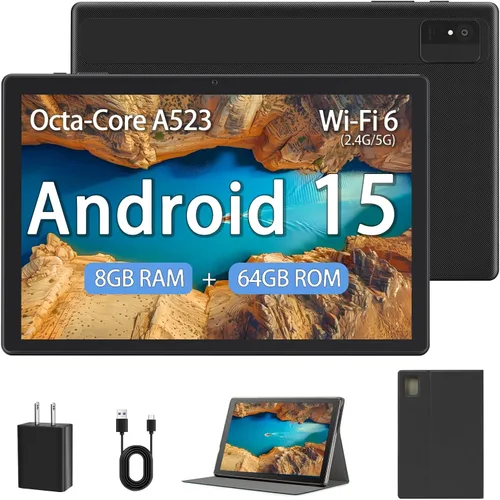 Vista 11 de Tablet Android de 10 pulgadas, 8 GB de RAM, 64 GB ROM 1 TB expandible Android 15, Octa-Core, WiFi 6 (2.4G/5G), pantalla de 1280 x 800, tabletas