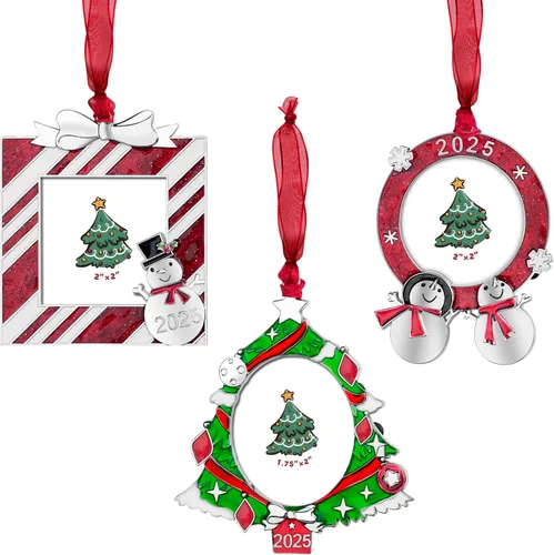 Vista 10 de GUOER Juego de 3 piezas de adornos de marcos de fotos de copo de nieve para árbol de Navidad, regalo conmemorativo navideño, decoración del hogar
