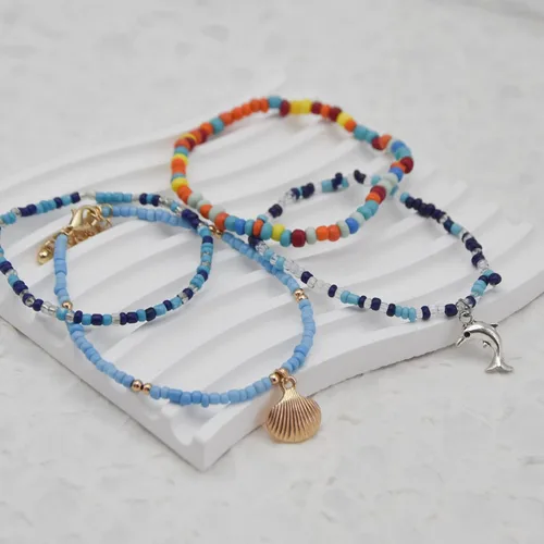 Vista 6 de Pulseras de playa boho surfistas, tobilleras ajustables con cuentas, pulseras trenzadas hippies hechas a mano, impermeables, pulseras de cuerda