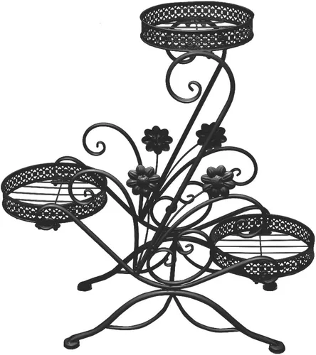 Vista 4 de Soporte para plantas de 3 niveles, estantes de metal para flores, soporte de exhibición de plantas para interiores y exteriores, soporte para macetas