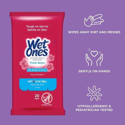 Vista 5 de Wet Ones Paquete mixto de 13 toallitas húmedas para humanos y gatos, aroma fresco 10 paquetes de toallitas antibacterianas para manos y cara, 20