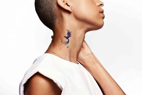 Vista 6 de 6 hojas de tatuajes temporales Phoenix Purple Bird Starrysky tatuajes falsos a mano para mujeres y niñas
