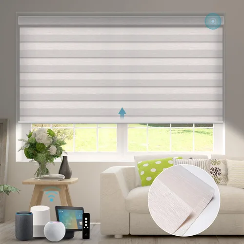 Vista 16 de SmartWings Persianas motorizadas de cebra con cenefa funcionan con Alexa, Homekit Thread, persianas inteligentes de doble capa con control de luz