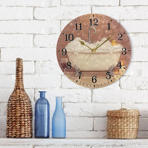 Vista 3 de JUNZAN Reloj de bañera con vino romántico espumoso y velas, reloj de pared silencioso de 10 pulgadas, pequeño reloj redondo, decoración de cocina