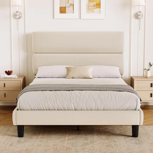 Vista 12 de GRUSIGN Base de cama de plataforma de tamaño individual con cabecera de terciopelo, soporte de listones de madera de altura ajustable, base