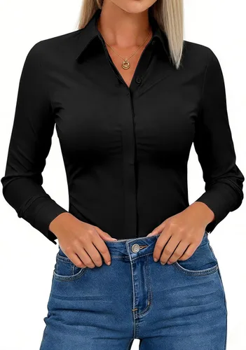 Vista 10 de Aoudery Button Down Shirts for Women Slim Fit Long Sleeve Stretch Dress Shirts Work Shirt Wrinkle Free