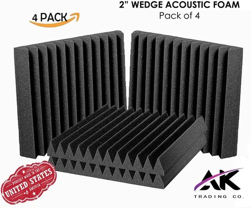 Vista 2 de AK TRADING CO. Paquete de 4 paneles acústicos de carbón para estudio, cuñas de espuma de 2 x 12 x 12 pulgadas