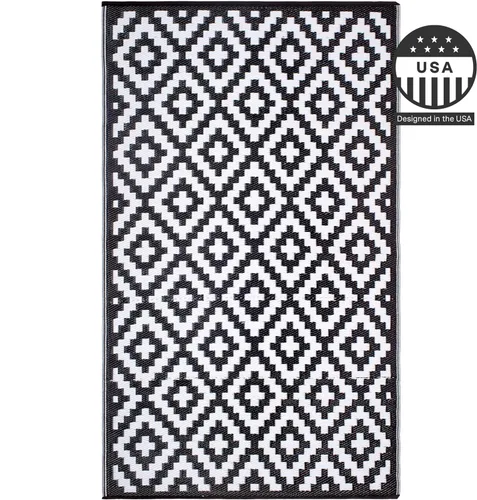 Vista 4 de FH Home - Alfombra para exteriores, impermeable, resistente a la decoloración, reversible, plástico reciclado de alta calidad, acabado geométrico