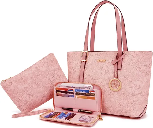 Vista 12 de Qiyuer - Bolsos para mujer, carteras, juegos de bolsos con asa superior, bolsos de hombro, bolso de mano, bolso de trabajo con cartera a juego, 3