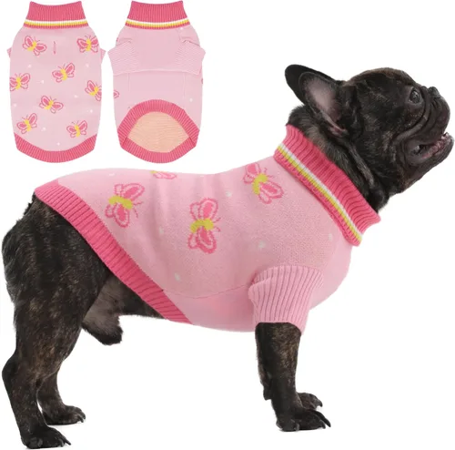 Vista 12 de PUMYPOREITY Suéter de vacaciones para perro, acogedor suéter de invierno, ajuste elástico, cuello alto, tema de Navidad para perros pequeños y Verde