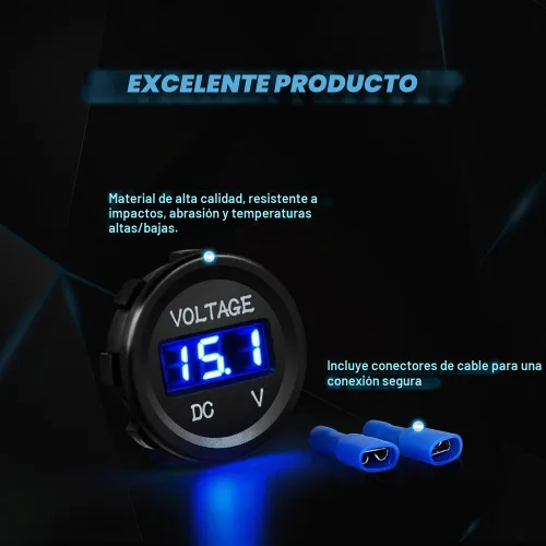 Vista 5 de Nilight Panel de voltímetro de pantalla digital LED DC12V Panel redondo digital impermeable VoltVolt Tester Gauge para barco, vehículo marino Azul
