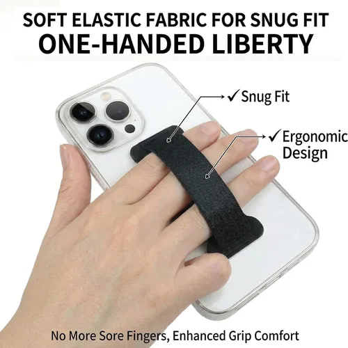 Vista 4 de Soporte de agarre para teléfono de mano, soporte universal para teléfono con correa para dedo, agarre para selfie compatible con la mayoría de 3