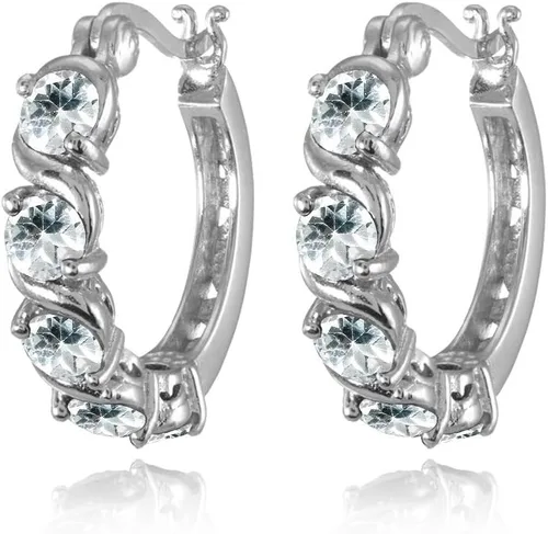Vista 2 de Sterling Silver Hoop Earrings, Birthstone Earrings, S-Design Round Huggie Hoops, Genuine or Synthetic Gemstone Earrings, Huggie Earrings for Women