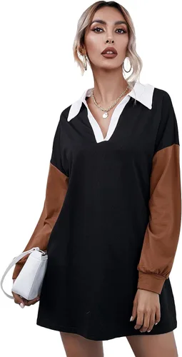 Vista 3 de SheIn Vestido tipo túnica de manga larga con cuello en V para mujer