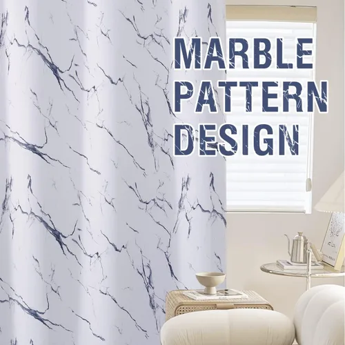 Vista 7 de H.VERSAILTEX Cortinas 100% opacas de 96 pulgadas de largo, juego de 2 paneles con diseños de mármol, cortinas térmicas para dormitorio con forro