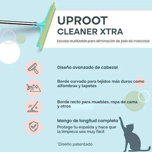 Vista 5 de Uproot Cleaner Xtra Herramienta de Eliminación de Pelo de Mascotas Reutilizable: Rastrillo de Alfombras con Mango Telescópico de 152 cm - Tan