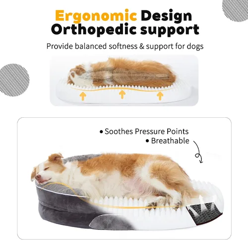 Vista 3 de Cama Sofá Ortopédica para Perros de Tamaño Grande con Soporte de Espuma de Huevo, Cojines Reforzados de Cuatro Lados, Tela Suave Resistente al