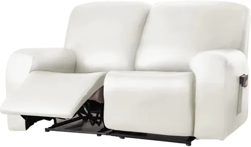 Vista 10 de Vctops - Funda elástica de 6 piezas para sofá biplaza reclinable, de cuero sintético impermeable, protector de muebles antideslizante con borde Negro