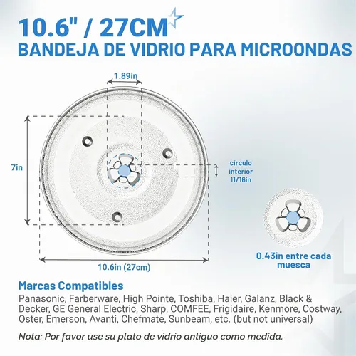 Vista 2 de Placa de vidrio para microondas BlueStars de 10.6"/27cm [Actualizado 2025] - Reemplaza WB48X21336 BT-3112 - Compatible con microondas Panasonic