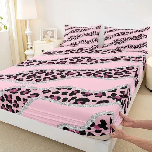 Vista 13 de Erosebridal Sábanas de cama de guepardo, sábana bajera con estampado de leopardo, tamaño individual, sábanas de rayas marrones, funda de cama