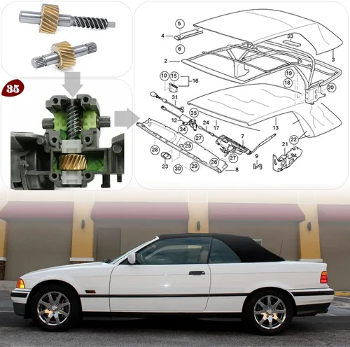 Vista 6 de Kit de reparación de engranajes de motor de cierre superior convertible compatible con BMW 2000-2010 E36 E46 E64 323Ci 325Ci 330Ci 645Ci 650i M3 M6
