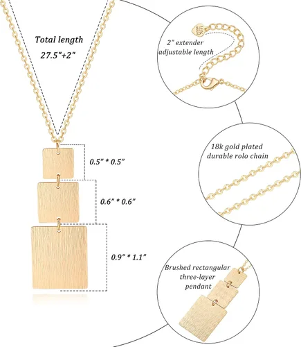 Vista 7 de PERNNLA PEARL Collar largo con colgante de disco para mujer, chapado en oro de 18 quilates, cadena de suéter de moda