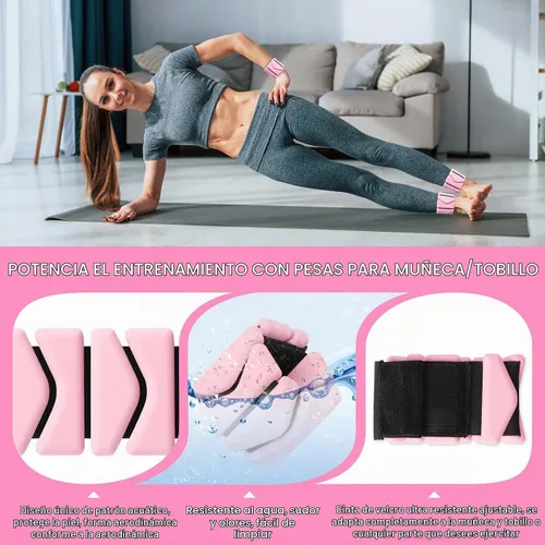 Vista 3 de Pesas de muñeca, pesas de muñeca y tobillo para mujer, brazaletes de silicona ajustables de 2 libras (1 libra cada uno), se adapta a yoga, pilates