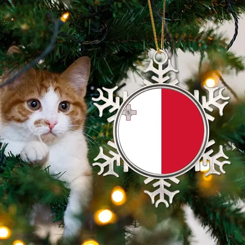 Vista 4 de Adornos de Navidad de metal con copo de nieve de Malta, recuerdo patriótico, regalo de recuerdo de país, adornos para árbol de Navidad, bandera