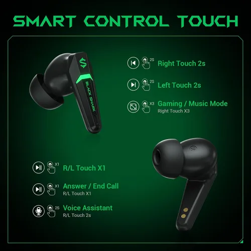 Vista 4 de Black Shark Auriculares Bluetooth inalámbricos, auriculares para juegos IPX4 impermeables con micrófono integrado, modos duales de tiempo
