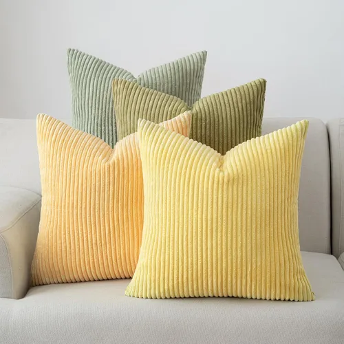 Vista 8 de Volcanics - Juego de 4 fundas de almohada de pana beige crema de 18 x 18 pulgadas Decorative Modern Double-Sided Striped Cushion Cases, Soft Boho
