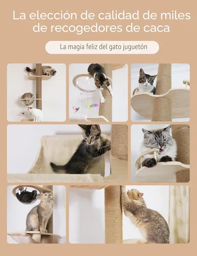 Vista 7 de Árbol para gatos del piso al techo con poste rascador de cuerda de sisal natural, altura ajustable (55-119 pulgadas), árbol de actividades