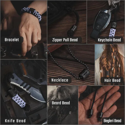 Vista 4 de KeyUnity KA01 - Cuentas de paracaídas de titanio – 2 piezas de cuentas de cuchillo para patio de tierra al aire libre, accesorios EDC para pulsera