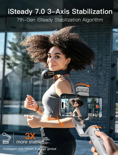 Vista 2 de Hohem iSteady XE Kit cardán plegable para teléfono con luz de llenado magnética iSteady 7.0 Anti-Shake, Magnetic Fill Light, Inception Mode