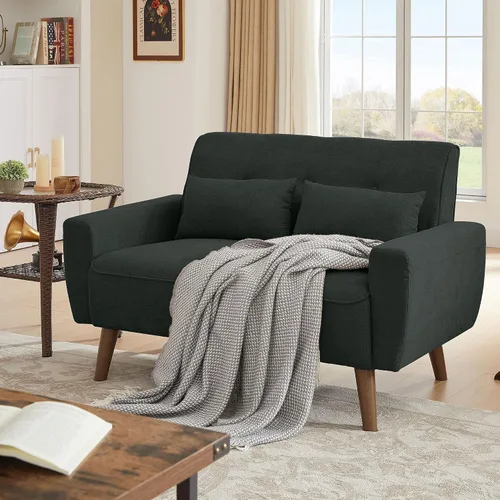 Vista 19 de 57" Small Loveseat Sofa, Mid Century Modern Love Seat Couch with Back Cushions and Plastic Legs, 2 Seater Couches for Living Room, Bedroom, Small