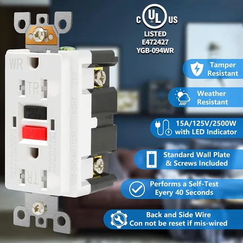 Vista 3 de POWAWINI GFCI Outlet 15 Amp, resistente a manipulaciones, resistente a la intemperie