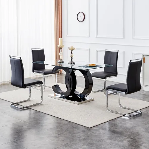 Vista 7 de Juego de mesa de comedor de 63 pulgadas para 4, moderno juego de mesa de comedor de vidrio templado para 4, para el hogar, cocina, sala de estar