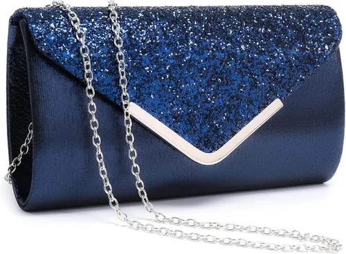 Vista 11 de Dasein Bolsos de noche para mujer, bolsos de mano formales para bodas, fiestas, bailes, bolsos con correa para el hombro y solapa con purpurina