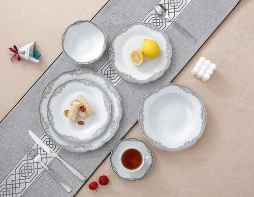Vista 4 de Lorenzo Import Elizabeth - Vajilla de porcelana ondulada (57 piezas)