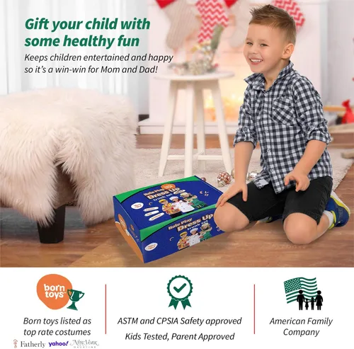 Vista 7 de Born Toys 3-in-1 Toddler Dress Up Clothes for Boys & Girls Ages 3-7, Pretend Play Career Outdoor Adventure Set